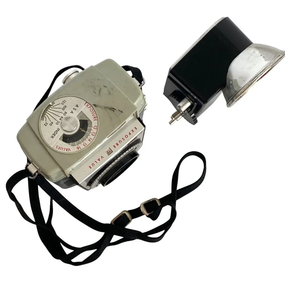 Kodak Brownie Starmeter Camera With Flash Attachment and Carry Strap 1960s Vtg